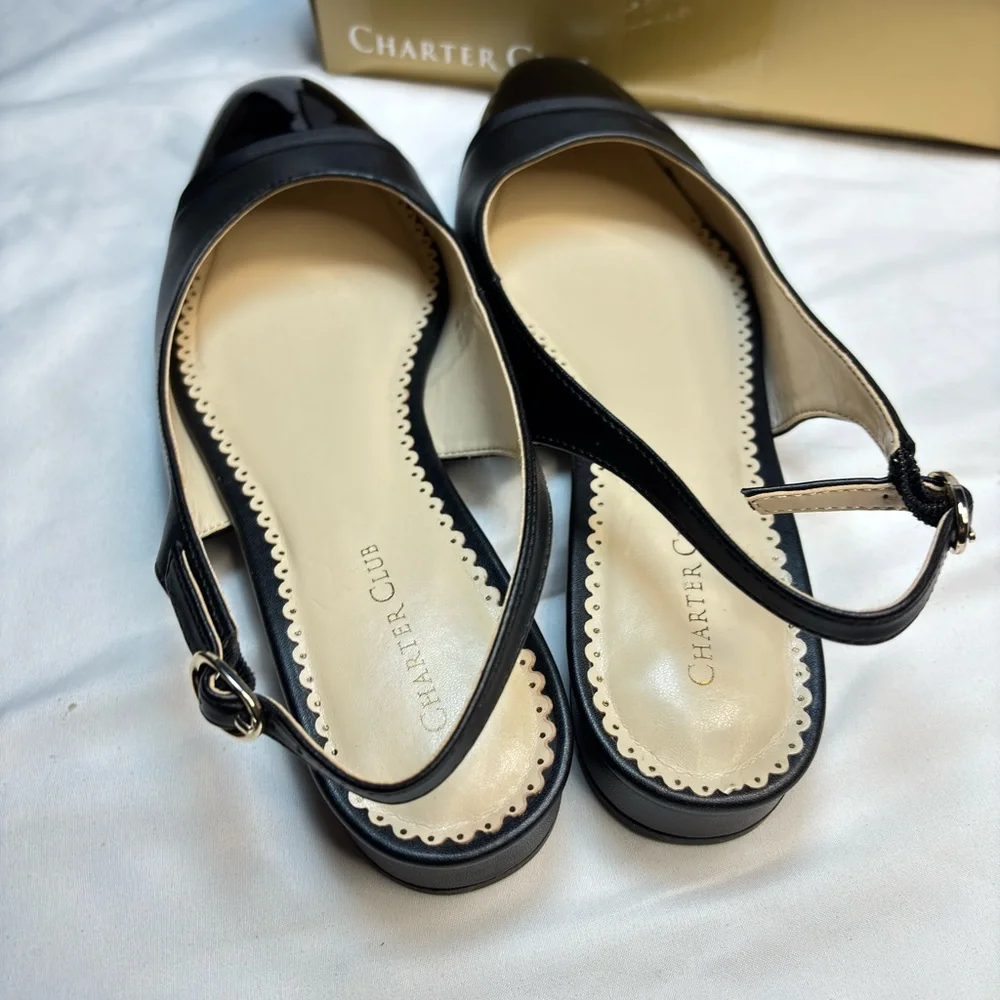 Charter Club AVRILL‎ Black Slingback Flats Size 8M New in Box